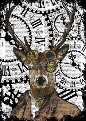 Steampunk Print, Dandy Hispter Animals Poster Art, Dictionary Book Pages,  Wall Decor, Deer Print, Stag Print, Owl Print, Fox Print, Goggles 