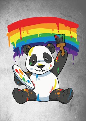 Panda painting rainbow