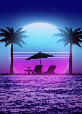 beach sunset synthwave