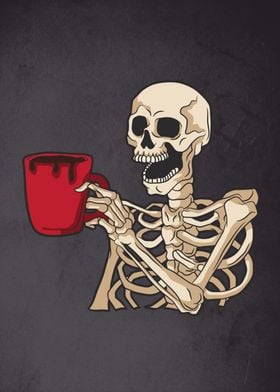 Skull with a cup of coffee