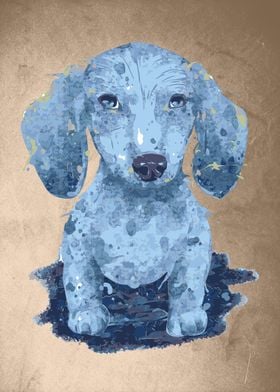 Blue watercolor dachshund