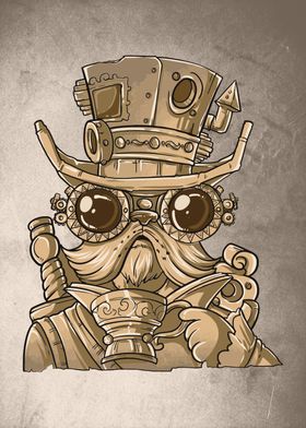 Steampunk cat with coffee