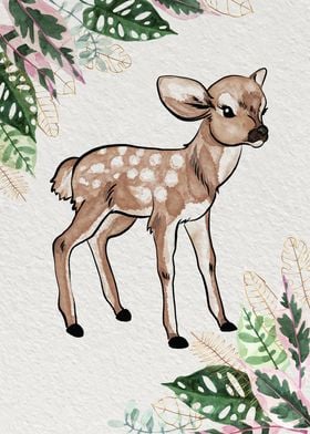 Watercolor baby deer