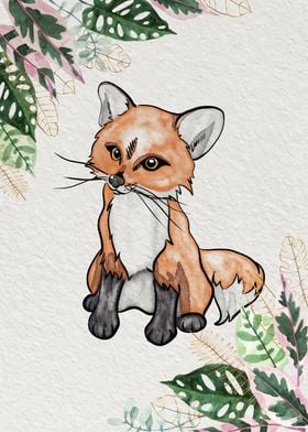 Watercolor baby fox