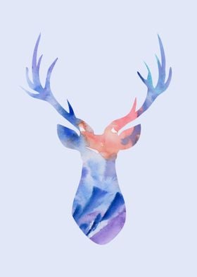 Watercolor Deer Head