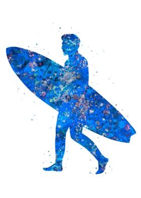 Surfing man blue art