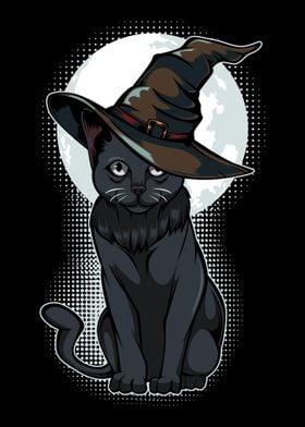 Black Cat Hat Moon Witchy