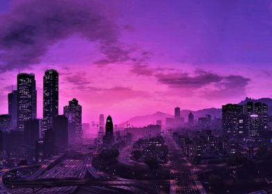 Purple sunset city neon