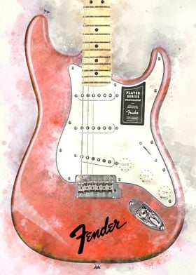 Watercolor Red Guitar