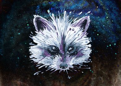 Watercolor raccoon face