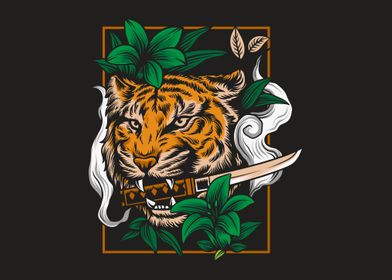 Tiger with katana sword