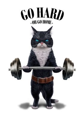 Tuxedo Cat Weightlifting