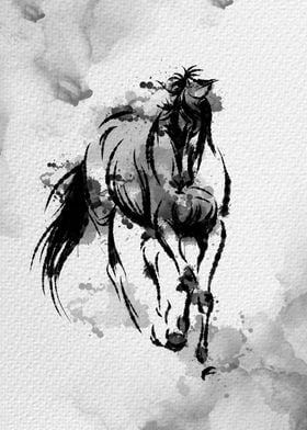 Galloping horse Watercolor