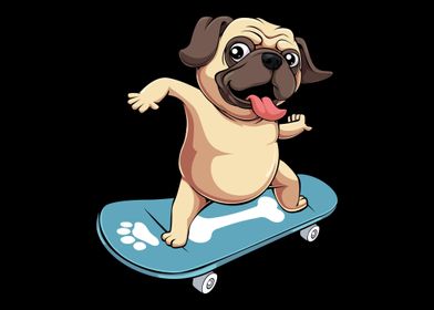 Pug Skateboarding Funny Cu