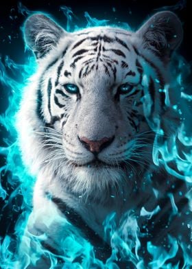 siberian tiger blue fire ' Poster by MK studio | Displate