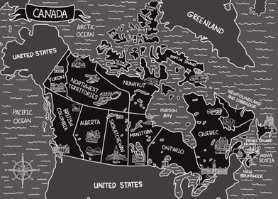 Black Dark Map of Canada