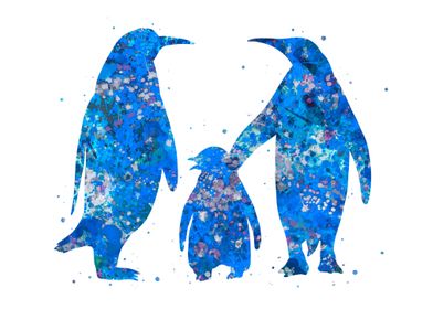 Penguin family blue art