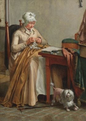 Interior with Woman Sewing