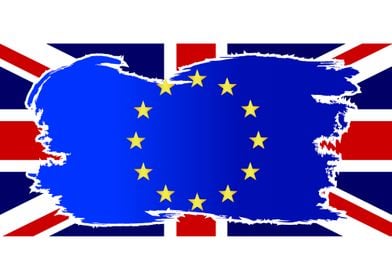 EU Flag Over UK Flag