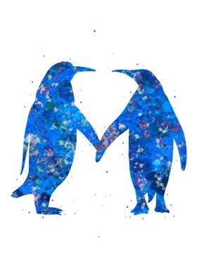 Penguin love blue art