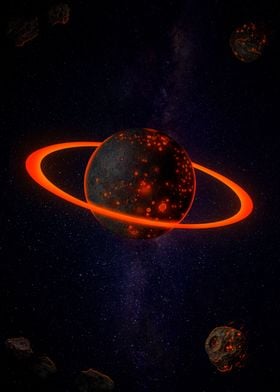 Orange hot planet in space