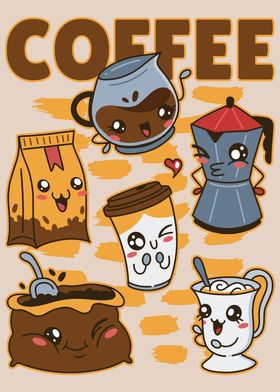 Download Kawaii Coffee Set Poster By Stonerplates Displate