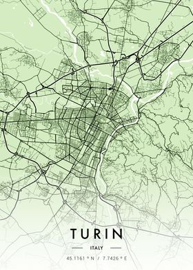 Turin City Map Green