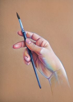 Hand holding a paintbrush