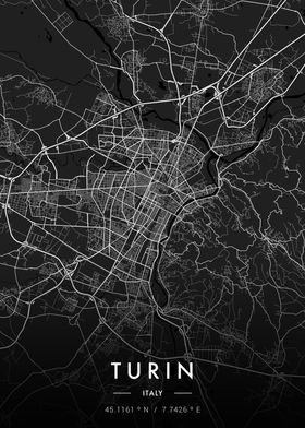 Turin City Map Dark