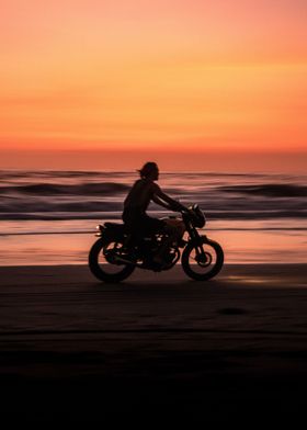 bicycle people sunset sea