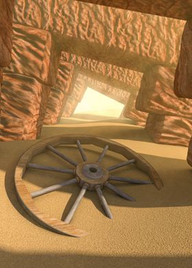 Wooden wheel in the desert