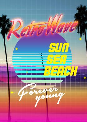 Retrowave Sun Sea Beach