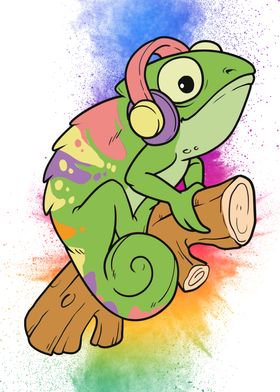 Chameleon with headphones