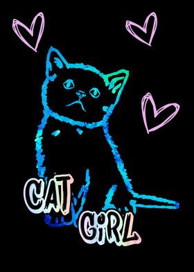 Cat Girl Neaon Wall Art