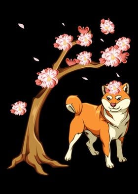 Shiba Dog Japanese Cherry