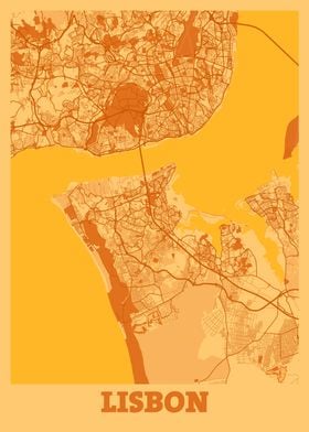 Lisbon Sunset City Map