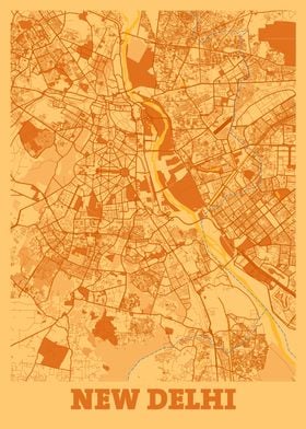 New Delhi Sunset City Map