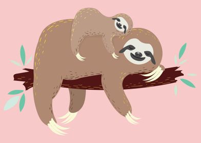 Sloth mom with baby