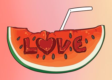 Watermelon love with straw