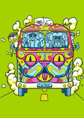 CUTE CAT HIPPIE CAT VAN