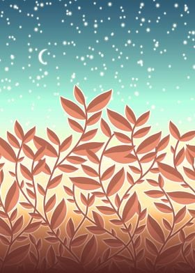 Leaves and star sky 