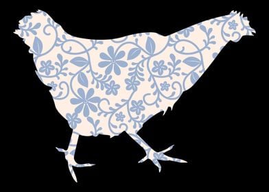 Chicken Blue Flower Patter