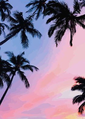 Pink sky and Coconut Trees