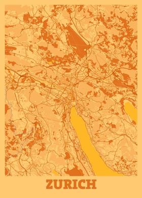 Zurich Sunset City Map