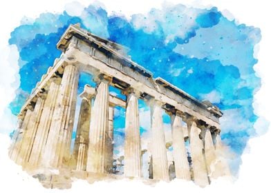 Parthenon Watercolor