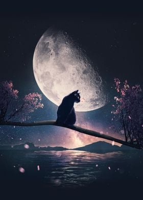 Cat, Moon and Stars