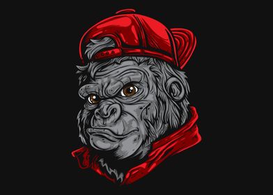 gorilla wearing red hat