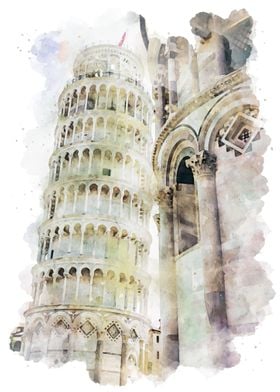 Tower of Pisa Watercolor