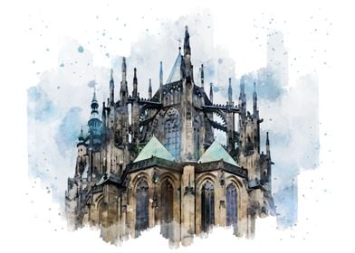 Prague Castle Watercolor