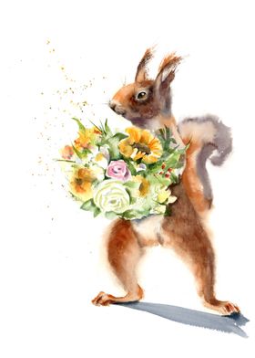 Squirrel with flowers